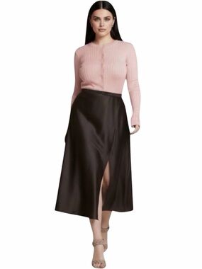 NWT 11 Honore Anita Slit Midi Skirt in Black Size 16